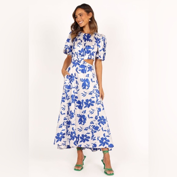 Petal & pup satin floral open side cut out maxi dress - Picture 1 of 8